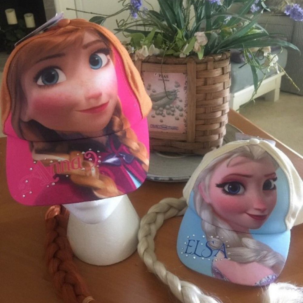 Lot of 2 Disney Frozen Elsa & Anna Hats Caps Long Braids Hair  New With Tags